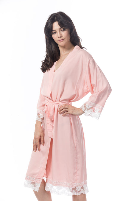 Cotton Lace Trim Robe Hot Pink