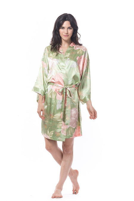 Satin Solid Lace Trim Robe