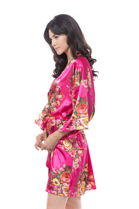 Satin Floral Blossom Robe Coral