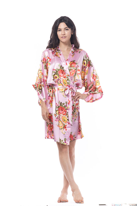 Satin Floral Blossom Robe Coral