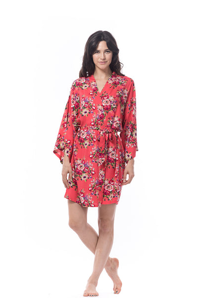 Coral Cotton Floral Robe 