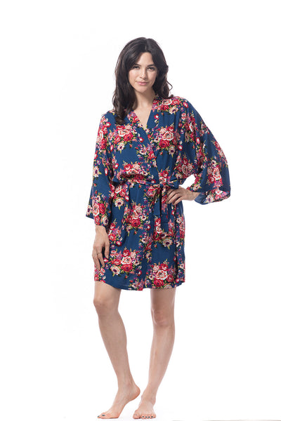 Cotton Floral Blossom Robe Navy