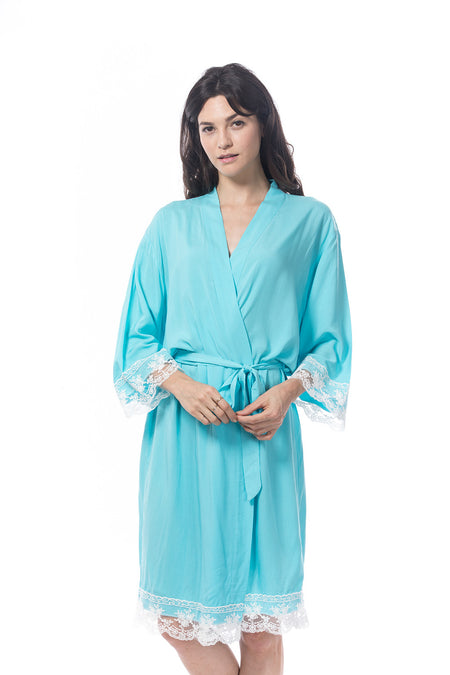 Cotton Lace Trim Robe Blush