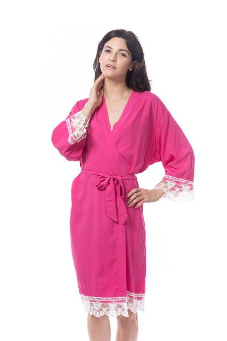 Pink Cotton Lace Trim Robe