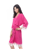 Hot Pink Cotton Lace Trim Robe 