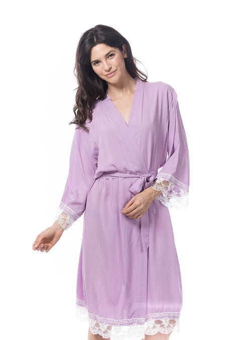 Cotton Lace Trim Robe Purple