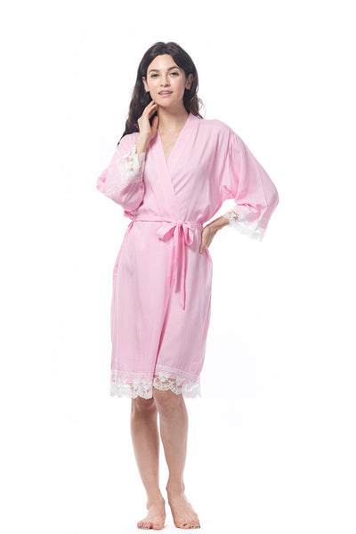Cotton Lace Trim Robe Pink