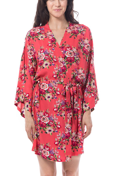 Cotton Floral Robe Coral 