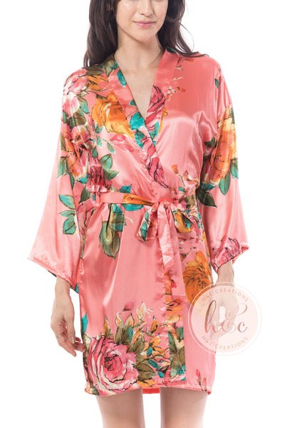 Bridesmaid Robes Floral, Satin Floral Robe for Wedding Day, Navy Bridal Party Robe, Floral Robe for Bridesmaids,