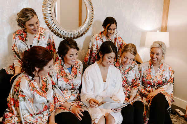Personalized Satin Bridal Robe, Monogrammed Bridal Party Robes, Women's Floral Robe with Initials or Name