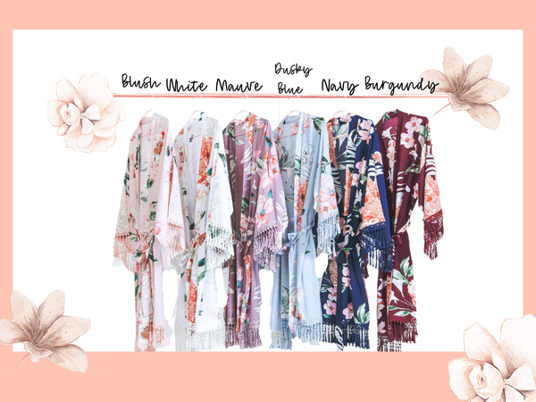 Boho Floral Robes - Tassels Robes with Fringes- Cotton Floral Robe - Bridesmaid Robes- Bohemian Robes for Wedding Getting Ready