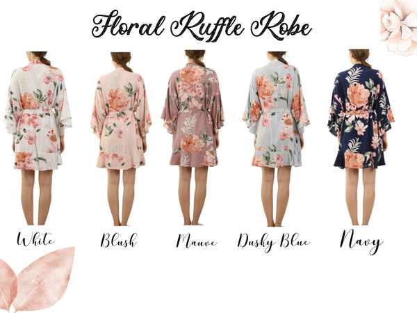Floral Ruffle Robe | Bridesmaid Robes | Bridal Party Robe| Dusty Blue Cotton Floral Ruffle sleeves Robe| H&C Creations