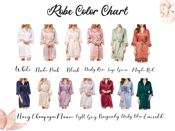 Matte Satin and Lace bridal Robes in Standard and Plus Size and Child Sizes, Wedding Robe with lace for bridesmaids, H&C Creations