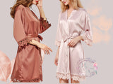 Silk Chunky Rose Lace Robes, Bridesmaid robes Satin, Wedding Dressing Gown, Dusty Rose Lace Robe
