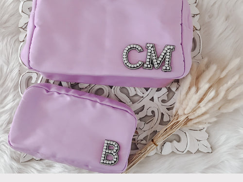 Medium Customized Cosmetic Toiletry Bag, Nylon Make Up Bag, Personalized Name Bag, Bridesmaid Gift