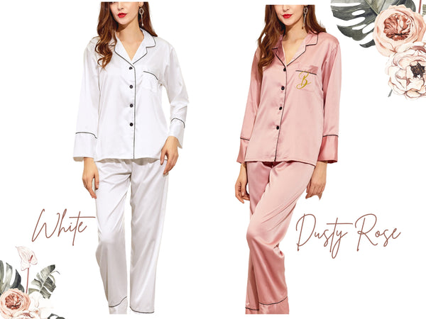 Personalized SET Silk Pajamas, Bridesmaids Long Pants + Shirt Bridal Pants bridesmaid pajamas, Bridesmaid gifts Bridesmaid pajama
